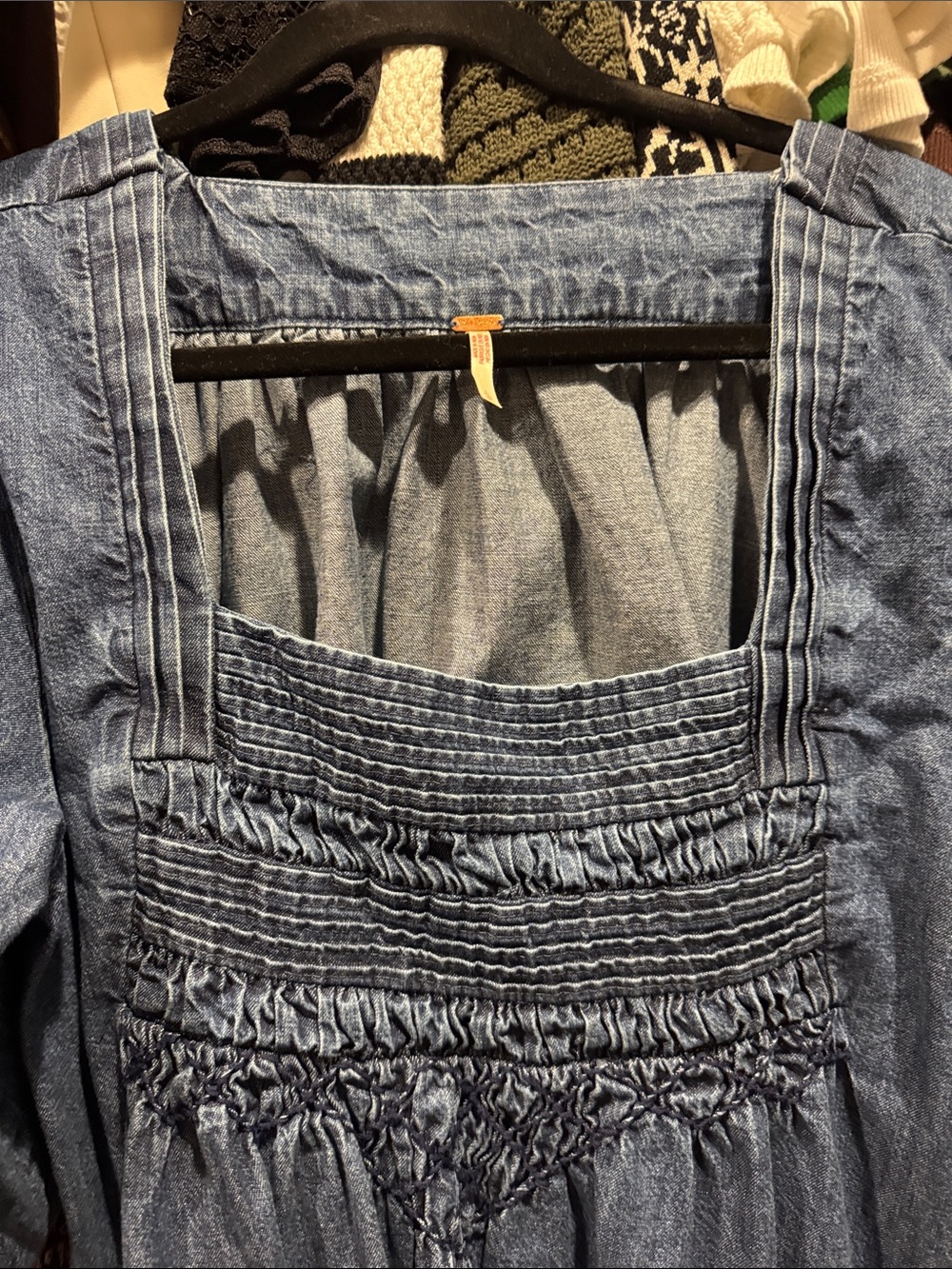 Free People Denim Smocked Tunic  Dress - Blue - Picture 4 of 7